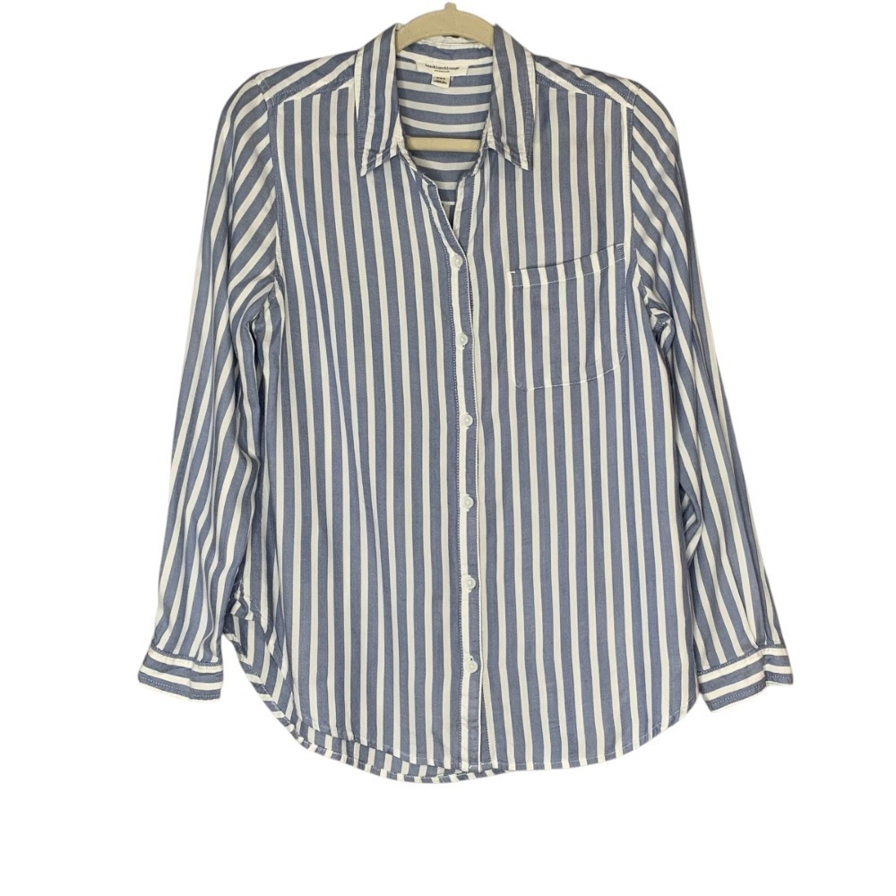 BeachLunchLounge Arielle Stripe Long Sleeve Lyocell Blend Button-Up Shirt Size M